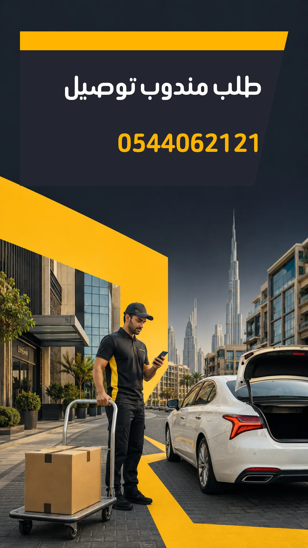 تصميم إعلاني طلب مندوب توصيل رقم 0544062121
