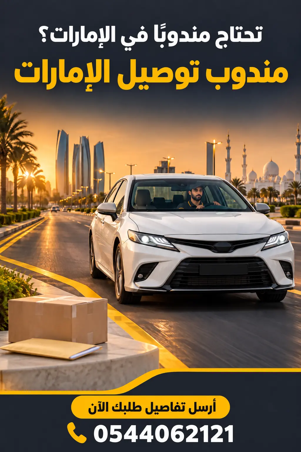 تصميم إعلاني لمندوب توصيل الإمارات ورقم الهاتف 0544062121